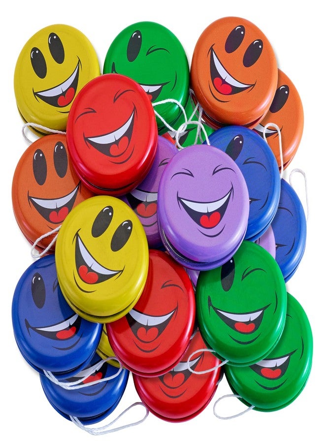 Playbees Bulk Yoyo Party Favors for Kids 5-6 & 8-12 - 24 Pack Metal Smiley Face Yoyos in Assorted Colors for Birthdays & Classroom Prizes - Image 1